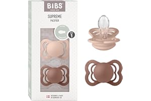 BIBS Pacifiers - Supreme Collection | Symmetrical Nipple | Silicone | Made in Denmark | Set of 2 Woodchuck/Blush Color Premium Soothers | Size 0-6 Months