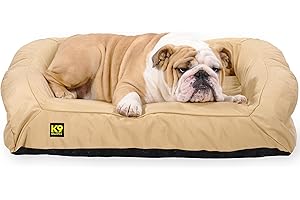 K9 Ballistics Tough Bolster Nesting Pillow Medium Sofa Dog Bed with Removable Washable Cover - Durable, Water Resistant with Nonskid Bottom 33"x27", Sandstone