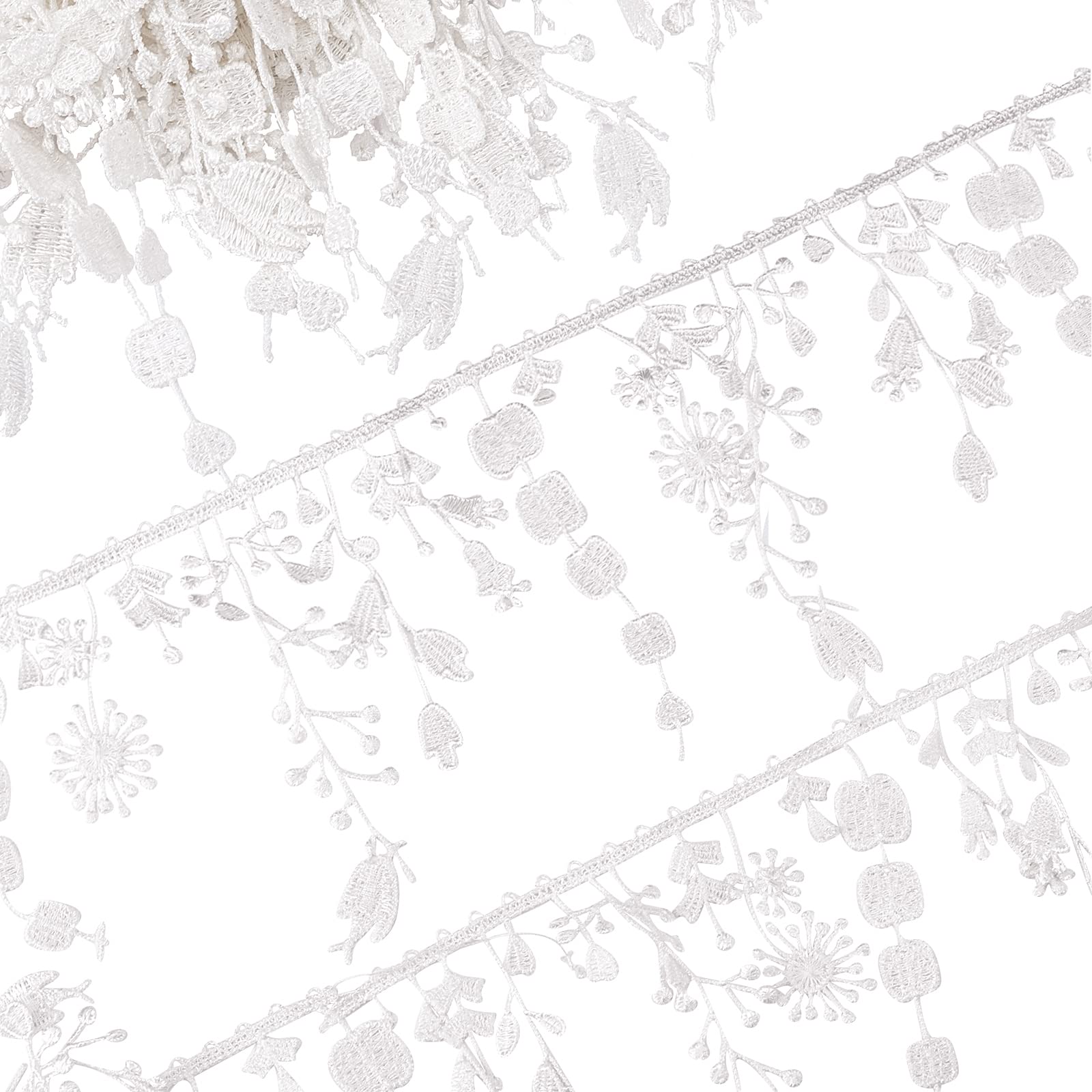 FINGERINSPIRE 5Yards White Lace Trim Bird and Leaf Shape Tassel Fringe Trim 90mm Inelastic Embroidery Lace Applique Craft for Sewing Making Jewelry Wrapping and Bridal Wedding Decorations