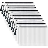 AUSTARK 10 Pcs Zipper File Bags, Waterproof Plastic Mesh Pouch for Office School, Board Game Storage Bags (B6 Size 7.6''x5.3'', White and Black)