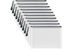 AUSTARK 10 Pcs Zipper File Bags, Waterproof Plastic Mesh Pouch for Office School, Board Game Storage Bags (B6 Size 7.6''x5.3'', White and Black)