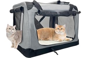 Fhiny Large Cat Carrier for 2 Cats, 24"x17"x17" Soft Dog Crate Collapsible Portable Travel Pet Carrier Bag Durable Breathable Foldable Kitten Carrier Bag for Puppy Cats Under 45 Lbs Grey