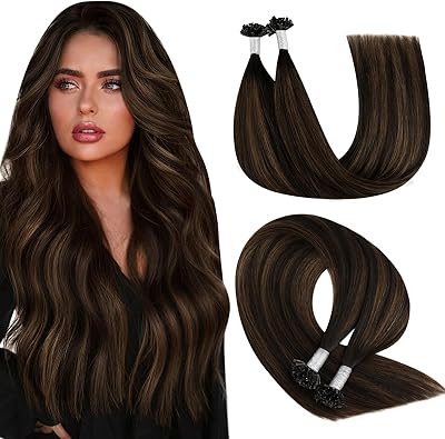 YoungSee U Tip Hair Extensions Echthaar Balayage Ktip Hair Extensions Balayage Dunkelbraun mit Braun für Frauen 50s/50G Einfach anzubringen