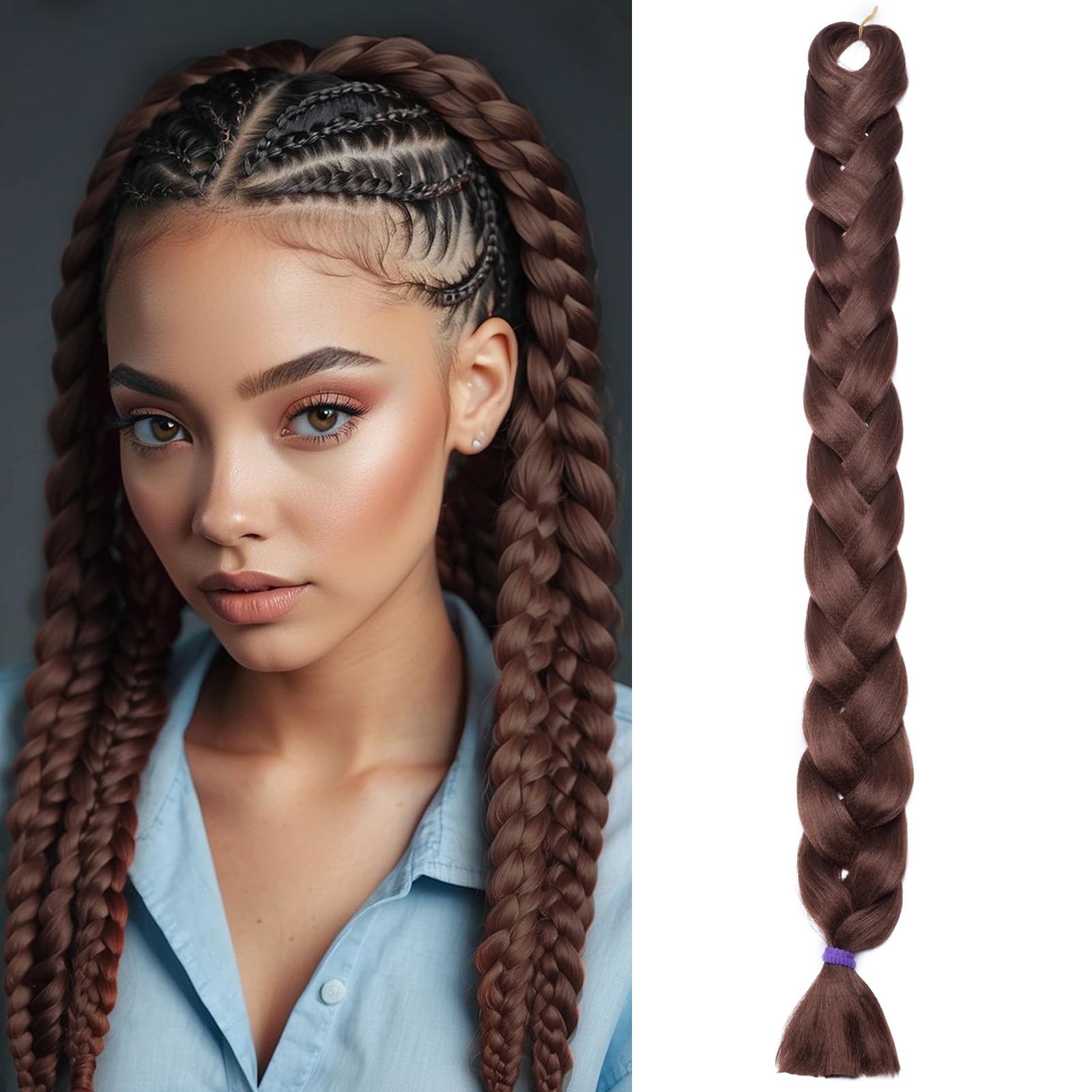 Silk-co Jumbo Braiding Hair 41" Tones Synthetic for Braiding Extensions Jumbo Braids [165g, Light Brown] — image 1