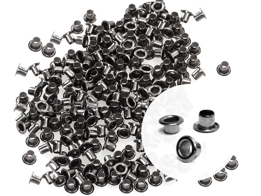 CRAFTMEMORE 1/8 Inch ID Grommets Eyelets 3MM Hole Self Backing Eyelet for Bead Cores, Clothes, Leather, Canvas 200pcs (Gunmetal)