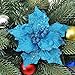 10Pcs Glitter Hollow Wedding Party Decor Christmas Artificial Fabric Simulation Flower Xmas Tree Decorations ADSRO (blue)