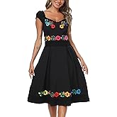 YZXDORWJ Mexican Dress for Women Embroidered Off Shoulder Peasant Cotton Dress Boho Outfit