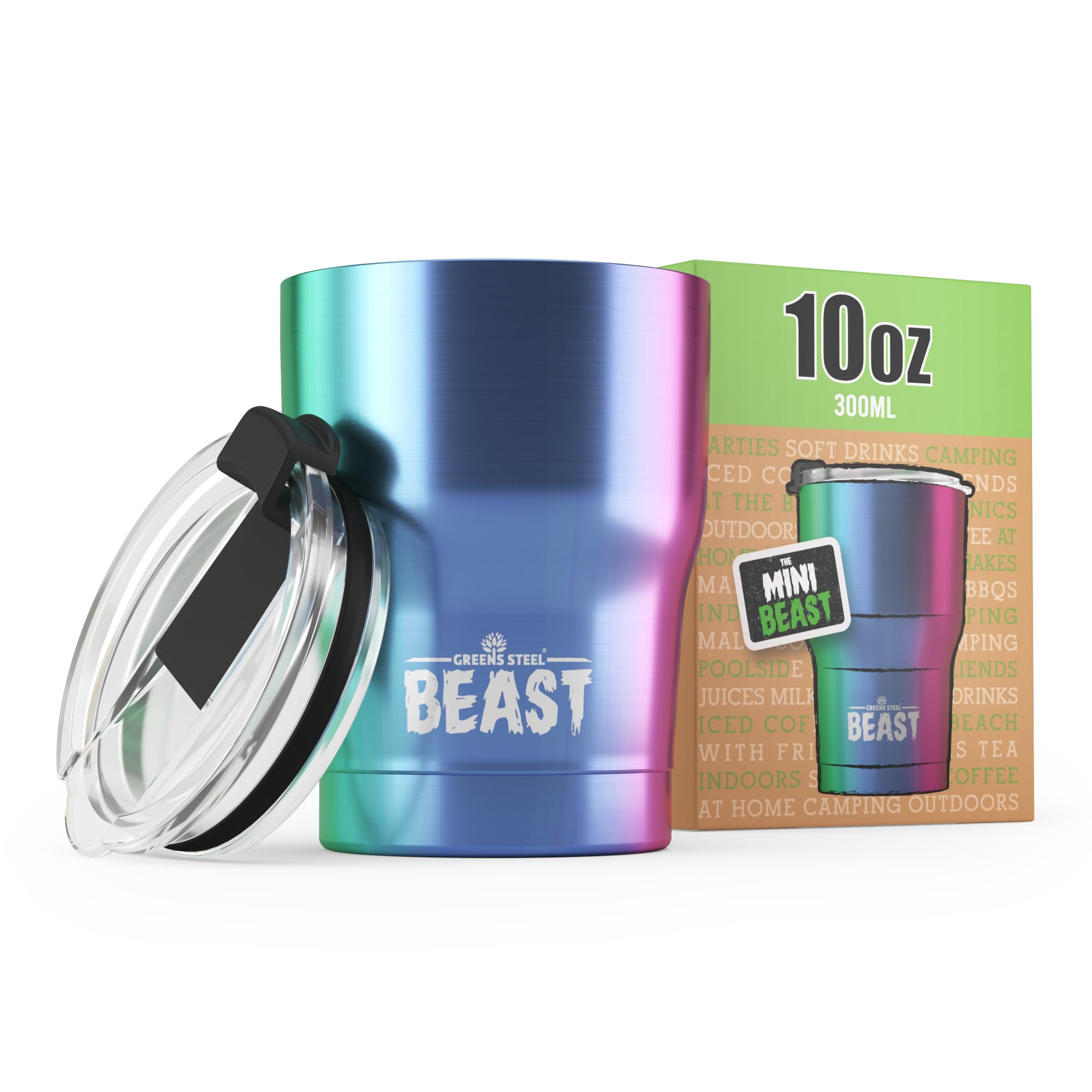 Beast Tumbler - 300 ml (10 oz), Rainbow | Reusable Stainless Steel, Vacuum Insulated Cup | Double Wall Travel Flask Perfect for Hot or Iced Coffee | BPA Free