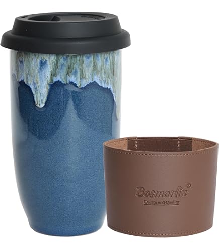 Amazon.com | Bosmarlin Ceramic Travel Coffee Cup with Lid, 16 Oz, Portable Coffee  Mug for Car Cup Holder, Microwave and Dishwasher Safe (Grey, 16 Oz): Coffee  Cups & Mugs