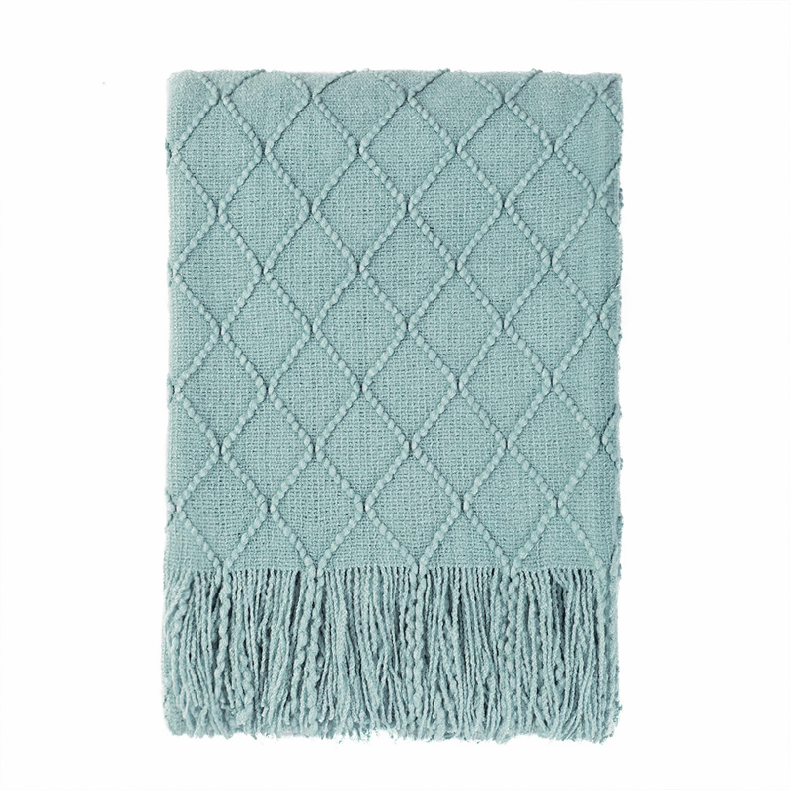 BOURINA Textured Solid Soft Sofa Throw Couch Cover Knitted Decorative Blanket,Aqua, 127x228cm