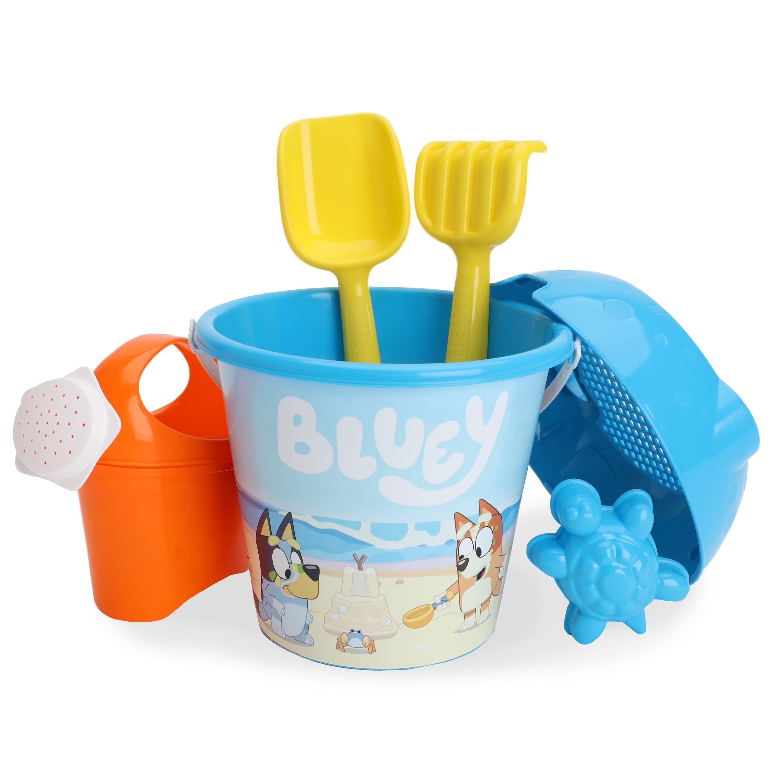 Toyland® Bluey & Bingo 6 Piece Bucket & Spade Set With Watering Can - Sand & Water Play - Beach Toys - Age 2 Years+