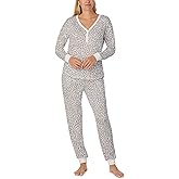 kate spade new york Women's 2-Piece Long Sleeve Henley Top & Jogger Pant Pajama Set, Brushed Cozy Soft Jersey, Ribbed Cuffs