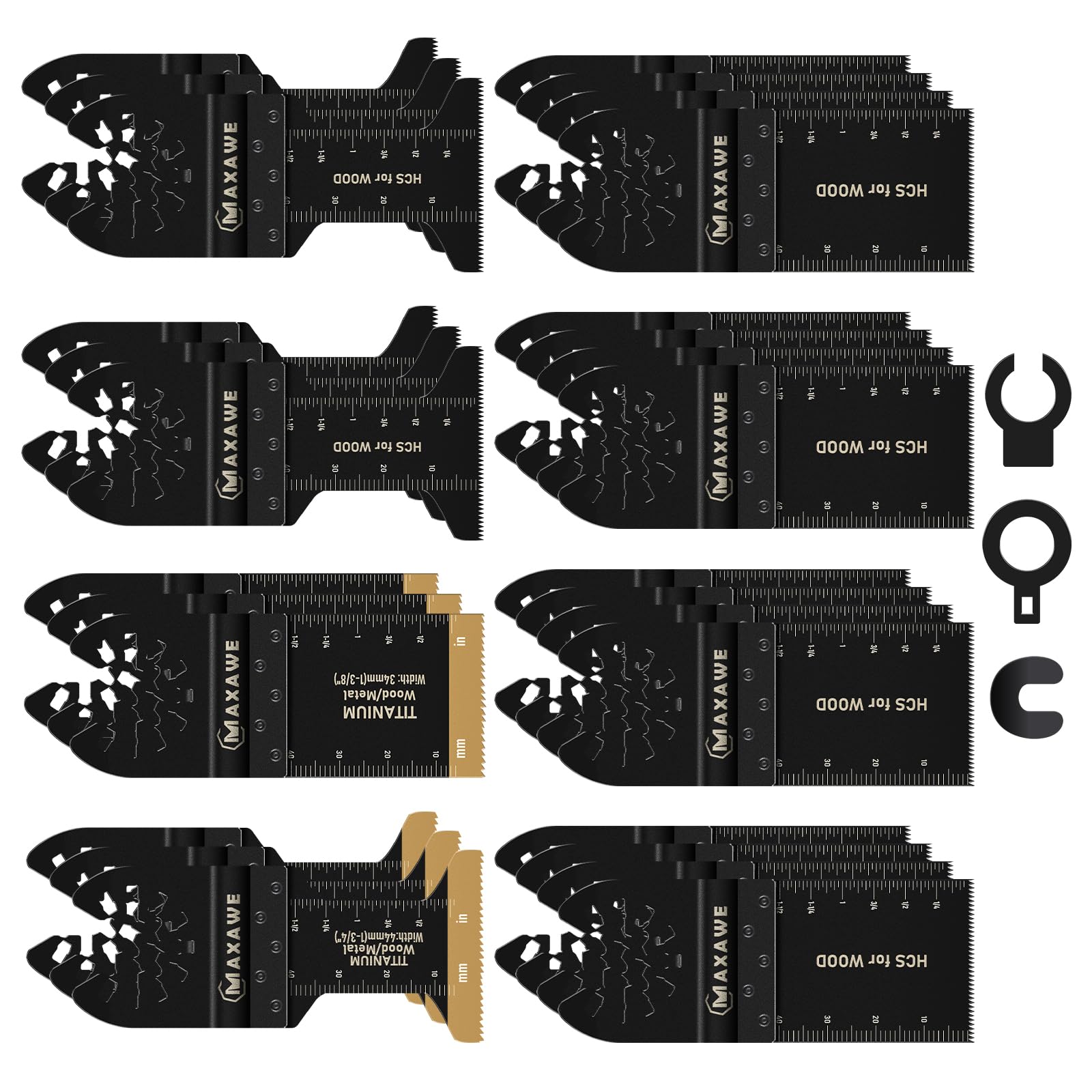 MaxAwe 31 PCS Multitool Bla-des, Titanium Oscillating Saw Bla-des Set Quick Release Multi-Tool Accessories for Plastic Metal Cutting, Multi Tool Bla-des Kits for Rockwell Fein