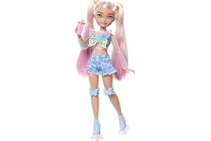 Barbie Dream Besties Doll and Accessories, Barbie "Malibu” Posable Roller Skating Fashion Doll with Blonde Hair, 9 Makeup Themed Pieces