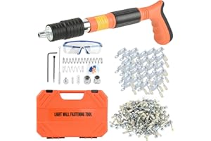 EXCECAR Steel Concrete Nail Gun 120pcs Nails Set, 60pcs Round Nail and 60pcs Hook Nail Steel Nail Gun for Concrete, 5 Speed Adjustable Manual Nail Gun, Portable Nail Wall Fastening Tool