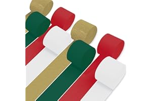 8 Rolls Christmas Crepe Paper Streamers Red Green Gold and White Streamers for Christmas Party Decorations Birthday Baby Show
