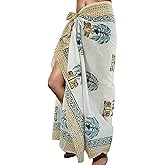 Hand Block Printed Cotton Sarong Wraps for Women – Lightweight Beach Swimsuit Cover Up, One Size Pareo 73 x 44 In