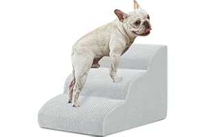 BOMOVA Dog Stairs for Small Dogs, 3-Step Dog Steps for Bed and Couch, High Density Foam Pet Stairs for Small Dogs and Cats, Non-Slip Bottom Dog Ramp, Light Grey, 2/3/4/5 Steps