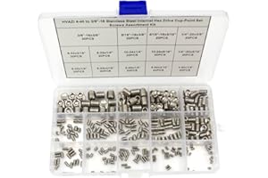HVAZI 4-40 to 3/8"-16 Stainless Steel Internal Hex Drive Cup-Point Set Screws Assortment Kit