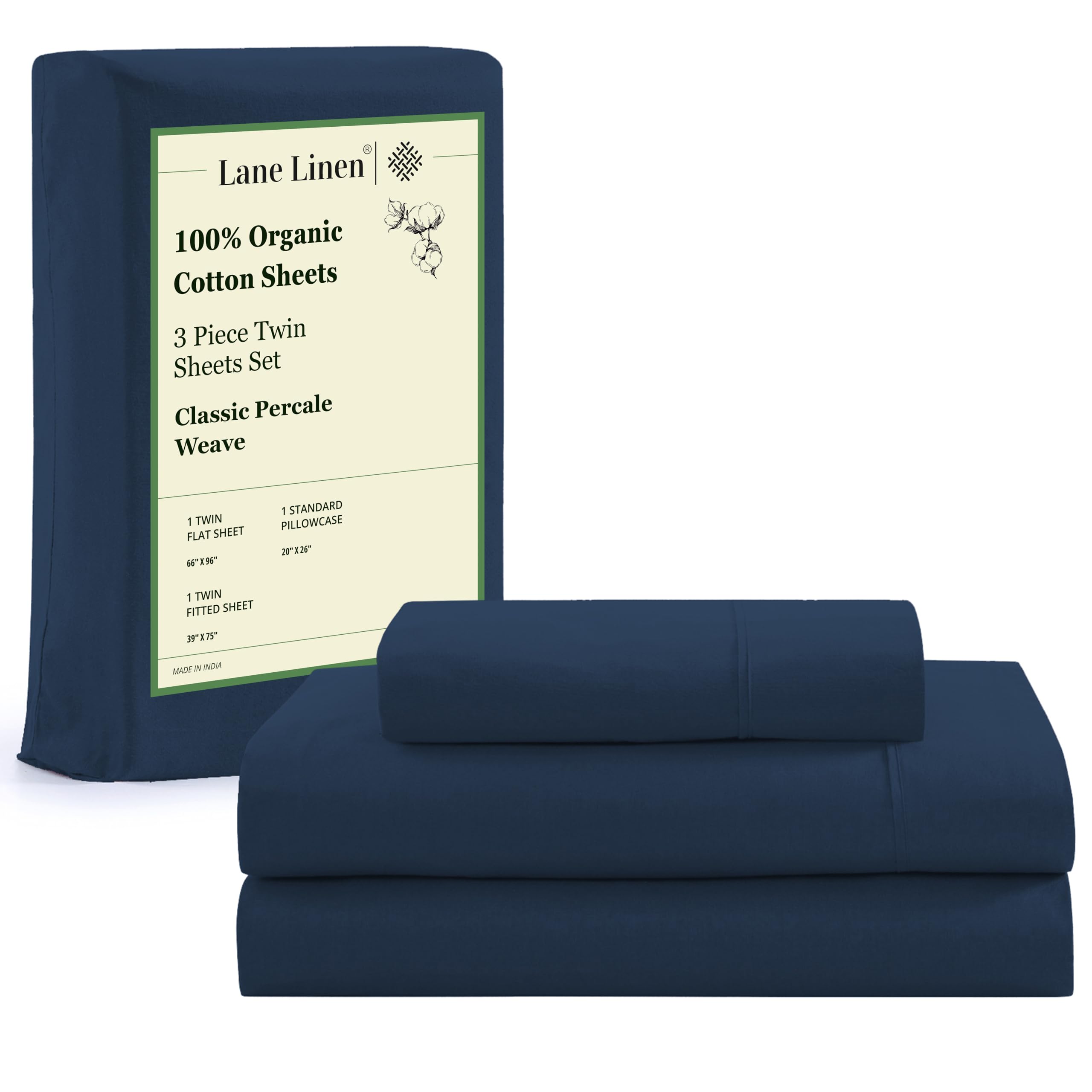Photo 1 of LANE LINEN 100% Organic Cotton Twin Bed Sheet Set, Luxury Hotel Style Fade Resistant Deep Pocket Machine Washable Twin Size Sheet Set, Eco Friendly Mercerized Cotton Sheets- Estate Blue