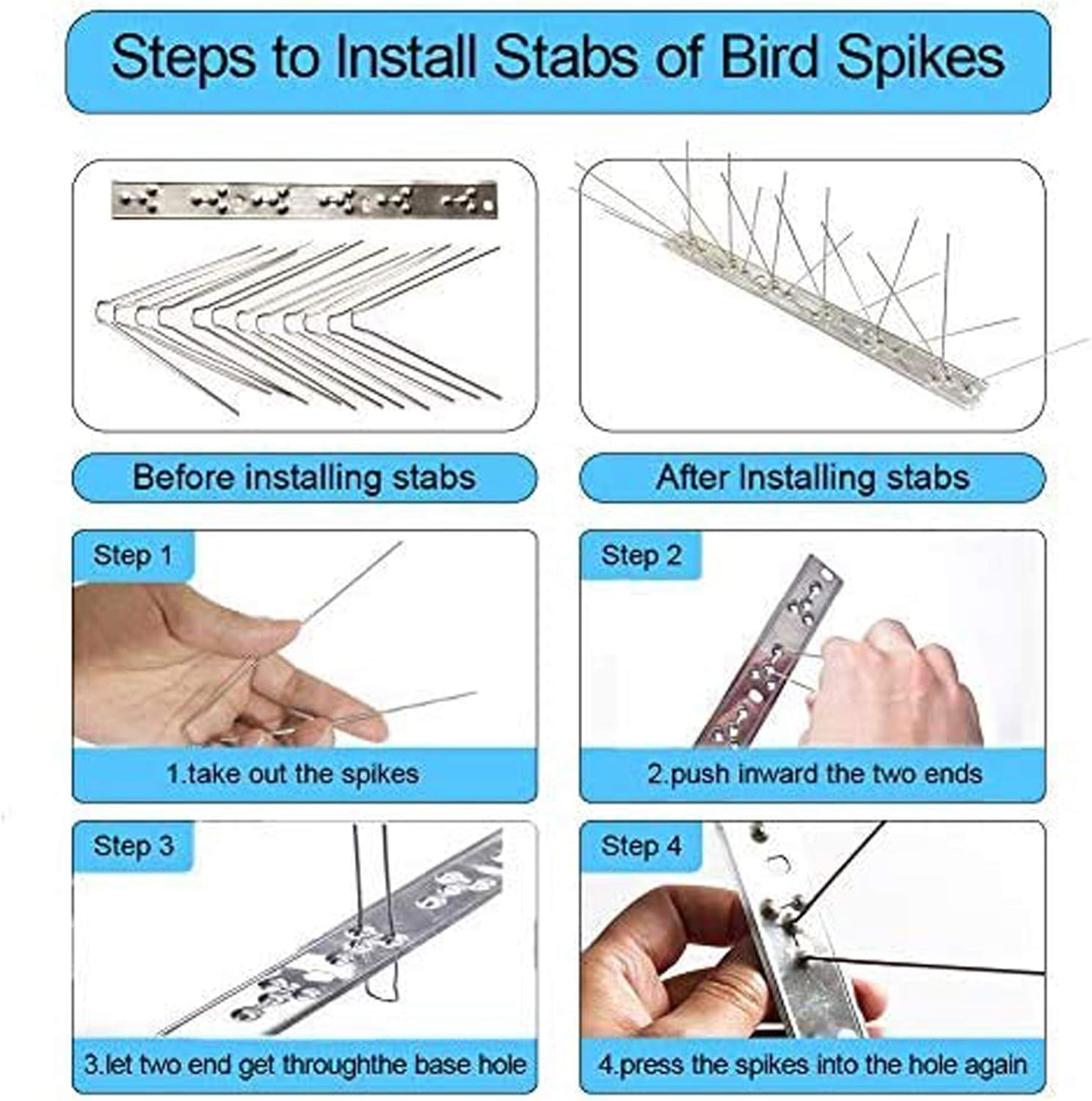 Bird Spikes for Pigeons Small Birds Cat, Anti Bird Spikes Stainless Steel Bird Deterrent Spikes-Cover 4 FT(5 Pack) : Garden & Outdoor