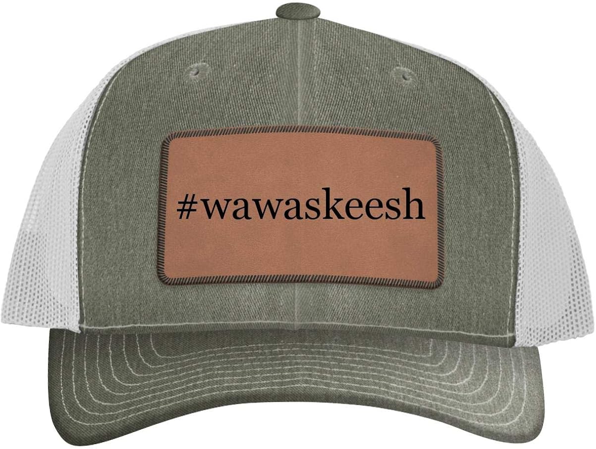 Wawaskeesh Hashtag Leather Dark Brown Patch Engraved Trucker Hat