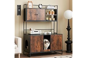 JanflyHome Cat Litter Box Enclosure with Power Outlet, 60'' Large Double Hidden Cat Litter Box Furniture with Shelf, Indoor Cat House Furniture with Cat Scratching Pad for 2 Cats, Vintage Brown…