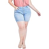 Royalty for Me Women's Plus Size High Rise Curvy Exposed Button Fly Cuffed Shorts