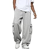 Men's Baggy Sweatpants Heavyweight Fleece Cargo Pants Wide Leg Loose Fit Casual Joggers Sweat Pants for Men with Pockets