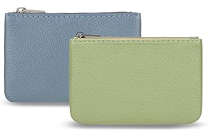 KALIONE 2 Pack Portable PU Leather Mini Coin Purse with Zipper for Women - Credit Card, Folded Bills, ID, Key, Headset, Lipstick (Blue & Green)