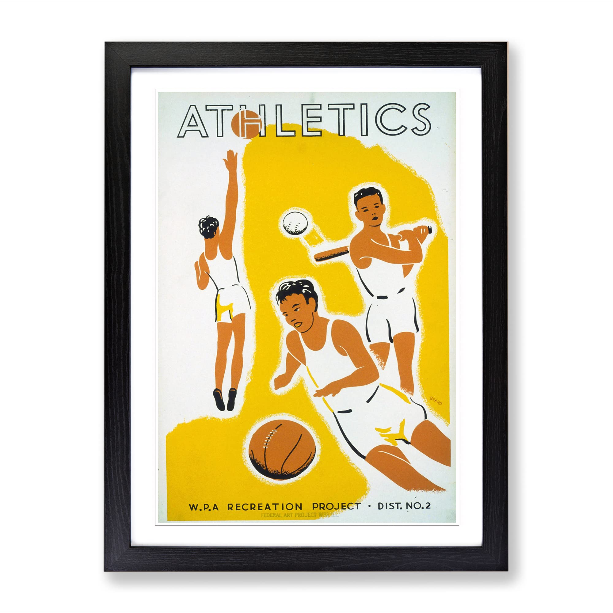 Wpa Athletics Poster Vintage Framed Wall Art Print, Ready to Hang Picture for Living Room Bedroom Home Office Décor, Black A4 (34 x 25 cm)
