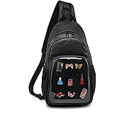 Ita Bag Sling Bag, Transparent Chest Bag with Pin Display, Adjustable Strap Crossbody Bag for Cosplay, Daily Use