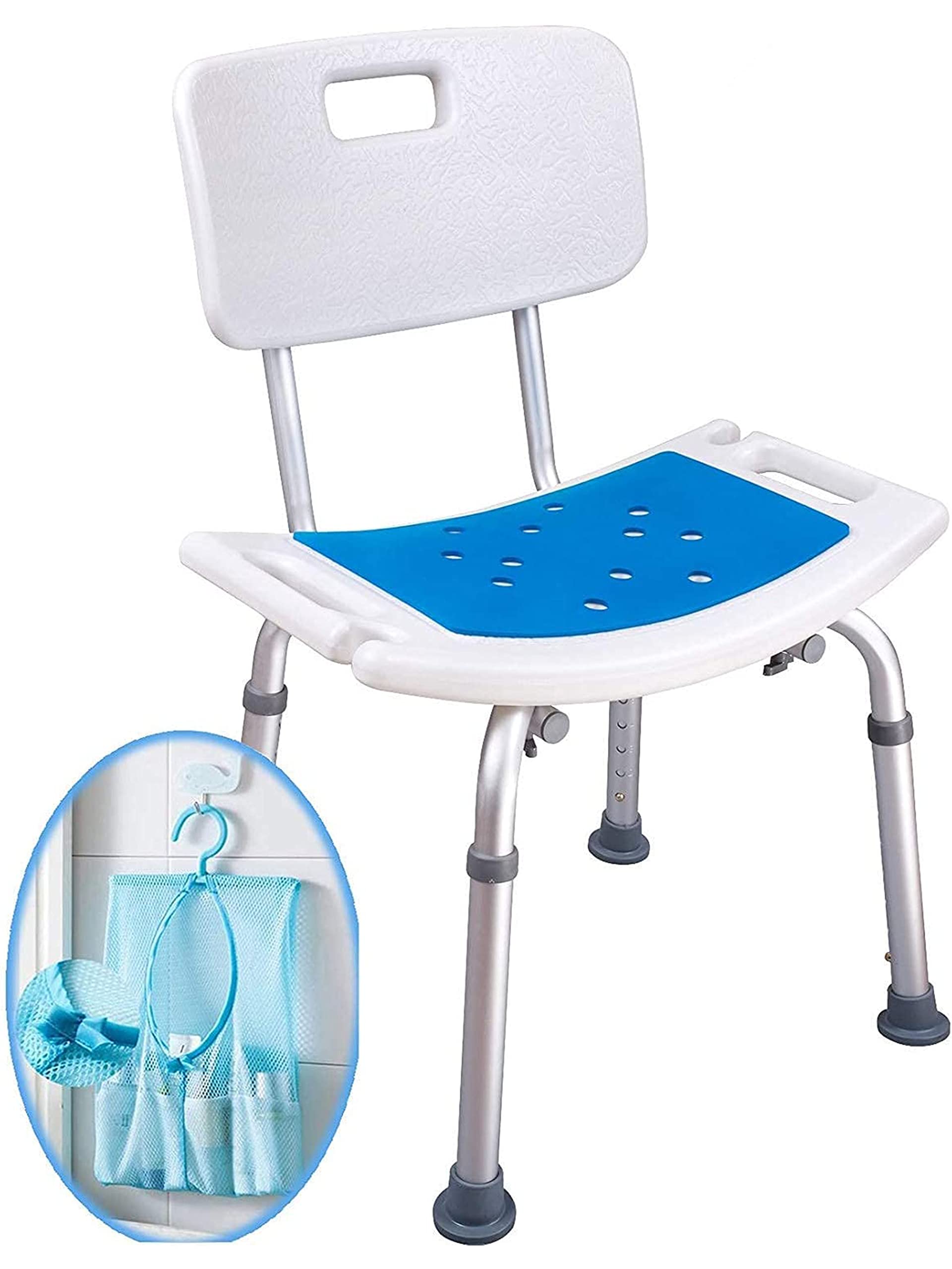 Medokare Shower Stool with Padded Seat - Shower Seat for Seniors with Tote Bag, Shower Bench Bath Chair, Handicap Shower Seats for Adults (White Chair)