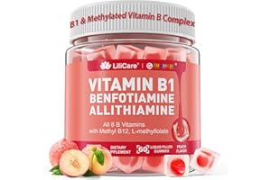 LILICARE Vitamin B1 & Methylated Vitamin B Complex Gummies - All B Vitamins, Benfotiamine, Thiamine & Inositol, Methylated B1 B2 B6 Multivitamins, L-methylfolate, Methyl B12 for Nerve Cognition Energy, 60 Cts