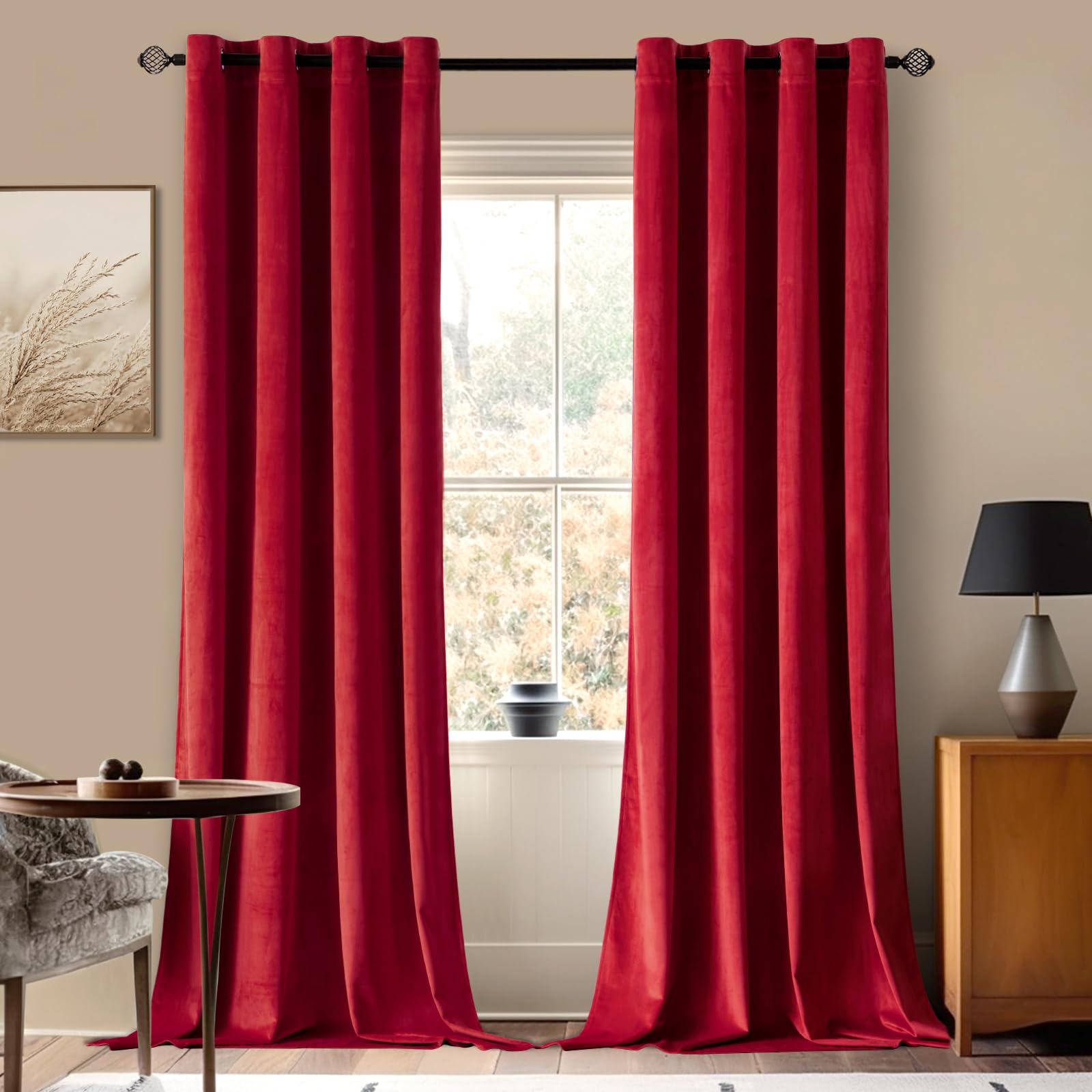 MIULEE Christmas Red Velvet Curtains Elegant Grommet Curtains Thermal Insulated Soundproof Room Darkening Curtains/Drapes for Classical Living Room Bedroom Theater Decor 52 x 84 Inch Set of 2 Image