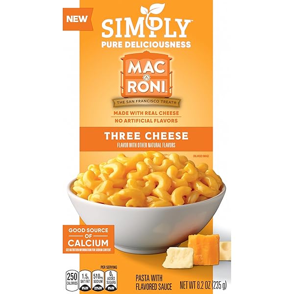 SIMPLY MAC A RONI, THREE CHEESE MACARONI AND CHEESE, 8.2 OZ BOX