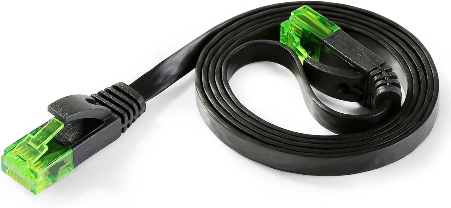 Hexagon Network - Ethernet Cable Cat6 Flat 3ft Black, Network Cable Cat 6 Flat Slim Ethernet Patch Cable, Internet Cable With Snagless Green RJ45 Connectors - 3 Feet Black