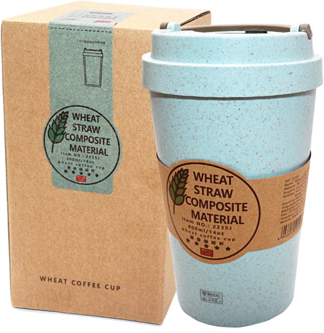 400ml Reusable Coffee Cup, Rice Husk Eco Friendly Travel Mug,Screw