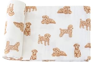 LifeTree Baby Swaddle Blankets Dog, 70% Viscose Bamboo and 30% Cotton Muslin Swaddle Blankets Boys Girls Swaddling Wrap Receiving Blanket Neutral for Newborn, Large 47" x 47", Poodle Puppy