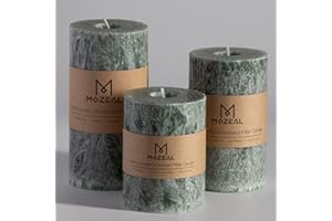 MOZEAL Hand-Poured, Unscented Green Crystal Pillar Decorative Candles, Elegant Set of 3 in Different Sizes (3"x4", 3"x5", 3"x6"), Luxurious Décor for Christmas Homes & Events