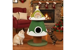 OTTEROASIS 46" Gradient Christmas Cat Tree, 2 Condos for Multiple Cats, Wide and Thickened Base for Stable and Sturdy,Holiday-Themed Cat Christmas Tree for Family with Cats