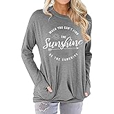 Muicy Womens Sunshine Shirt Casual Long Sleeve Shirt Tops Trendy Loose Fit Sweatshirts Tunic Tops with Pockets