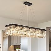 7PM Rectangle K9 Crystal Chandelier Modern Rectangular Pendant Lighting Fixture for Dining Room Kitchen Island Bedroom Black 