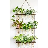Unijoy Glass Hanging Plant Propagation Station - 3-Tier Wall Planter with Hydroponic Tube Vases - Stylish Indoor Terrarium for Tiny Home Office Decor & Ideal Gift for Plant Lovers (Brown, Large)