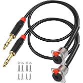 Voluty Tek D-Type Panel 1/4" 6.35MM Female to 6.35MM Male Stereo Jack Cable TRS Female Solderless Wall Plate to 1/4 Male Cable 60CM 2FT 2PCS
