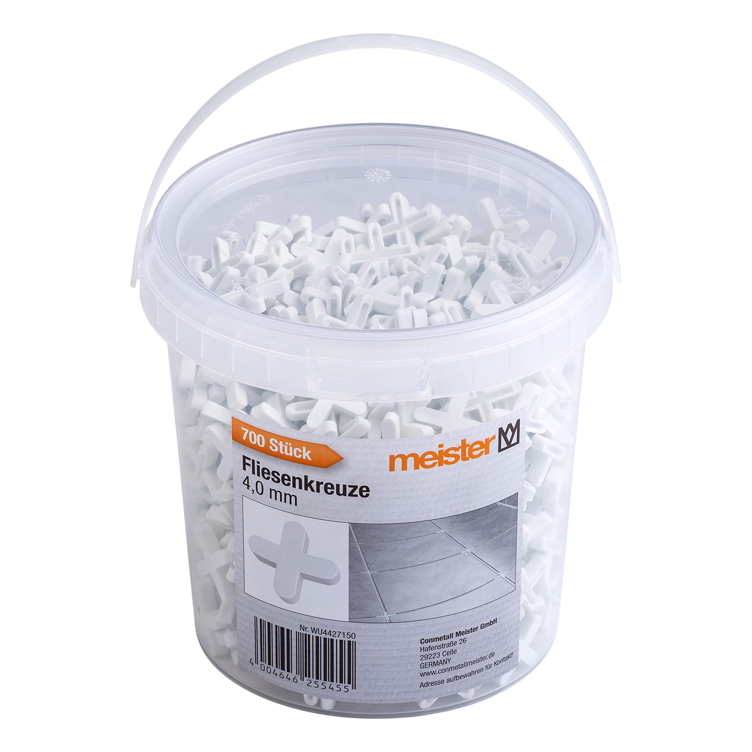 Meister Tile Spacers 4.0 mm – Practical Set of 700 – Made of Robust Polypropylene – White/Tile Accessories/Tile Laying Aid/Joint Crosses / 4427150 — image 1