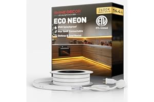 Shine Decor LED Rope Lights AC 120V, Connectable & Cuttable Dotless 120LEDs/M Eco Neon Strip Lighting, ETL IP65 Waterproof & Weather-Resistant for Home Commercial, 8x16mm, 2600K Warm White, 16.4FT