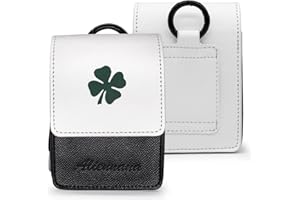 Aliennana Golf Rangefinder Case Premium Leather for Bushnell Callaway Universal Range Finder Carry Bag with Tee Holder Belt Clip for Most Brands Rangefinders (Black+White)