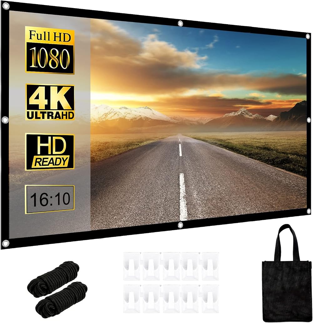 Funvalley Surperfect 100" HD Projector Screen, Portable Double-Sided