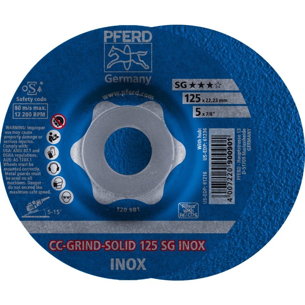 Pferd 64186125 "CC-Grind-Solid" INOX Grinding Disc, Multi-Colour, 125 mm